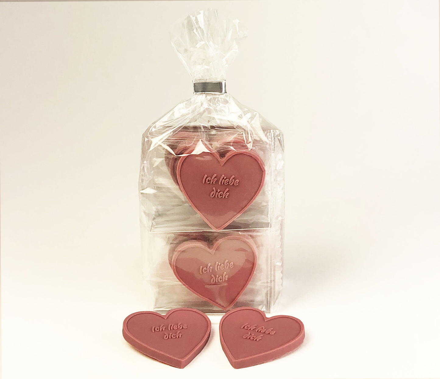 12 Schokoladenherzen 'Ich liebe Dich' – aus Ruby-Schokolade - Perfekt für Geburtstage, Valentinstag und Hochzeitstage