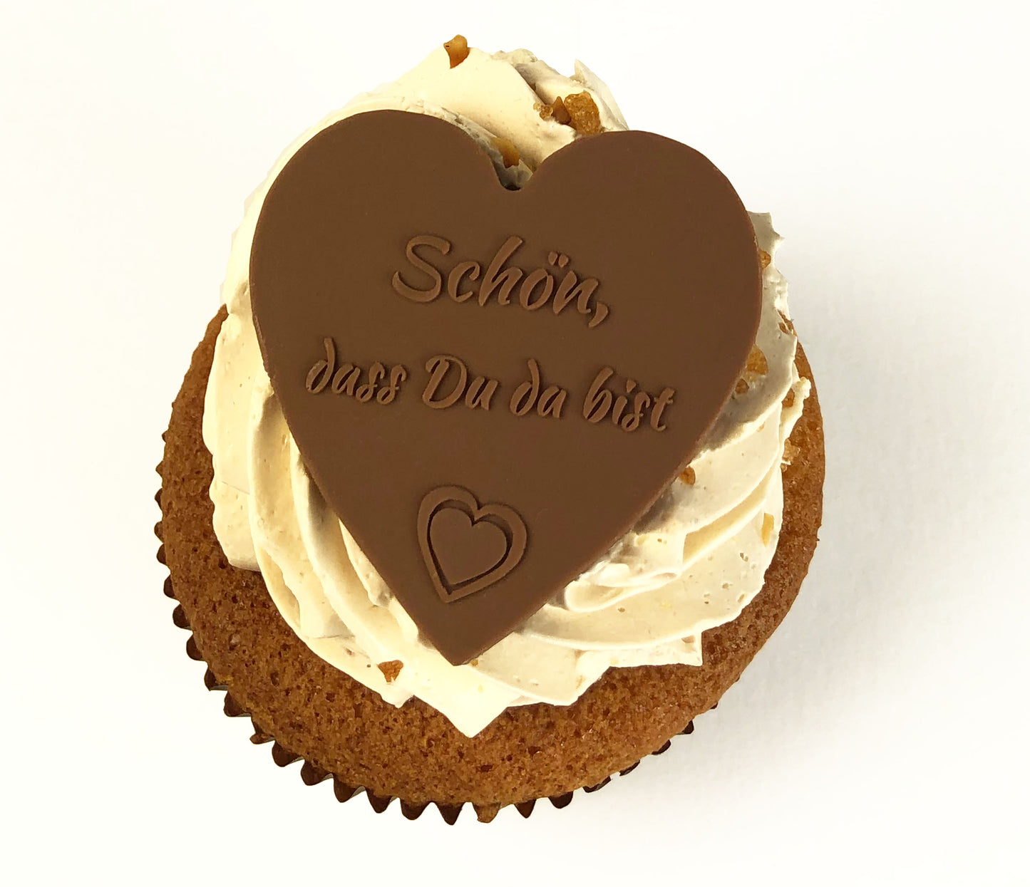 Gastgeschenke Schokoladenherzen - 12 St. aus Vollmilch-Schokolade - 'Schön, dass du da bist' für Gastfreundschaft und besondere Anlässe - Tischdekoration oder Torten-Verzierung