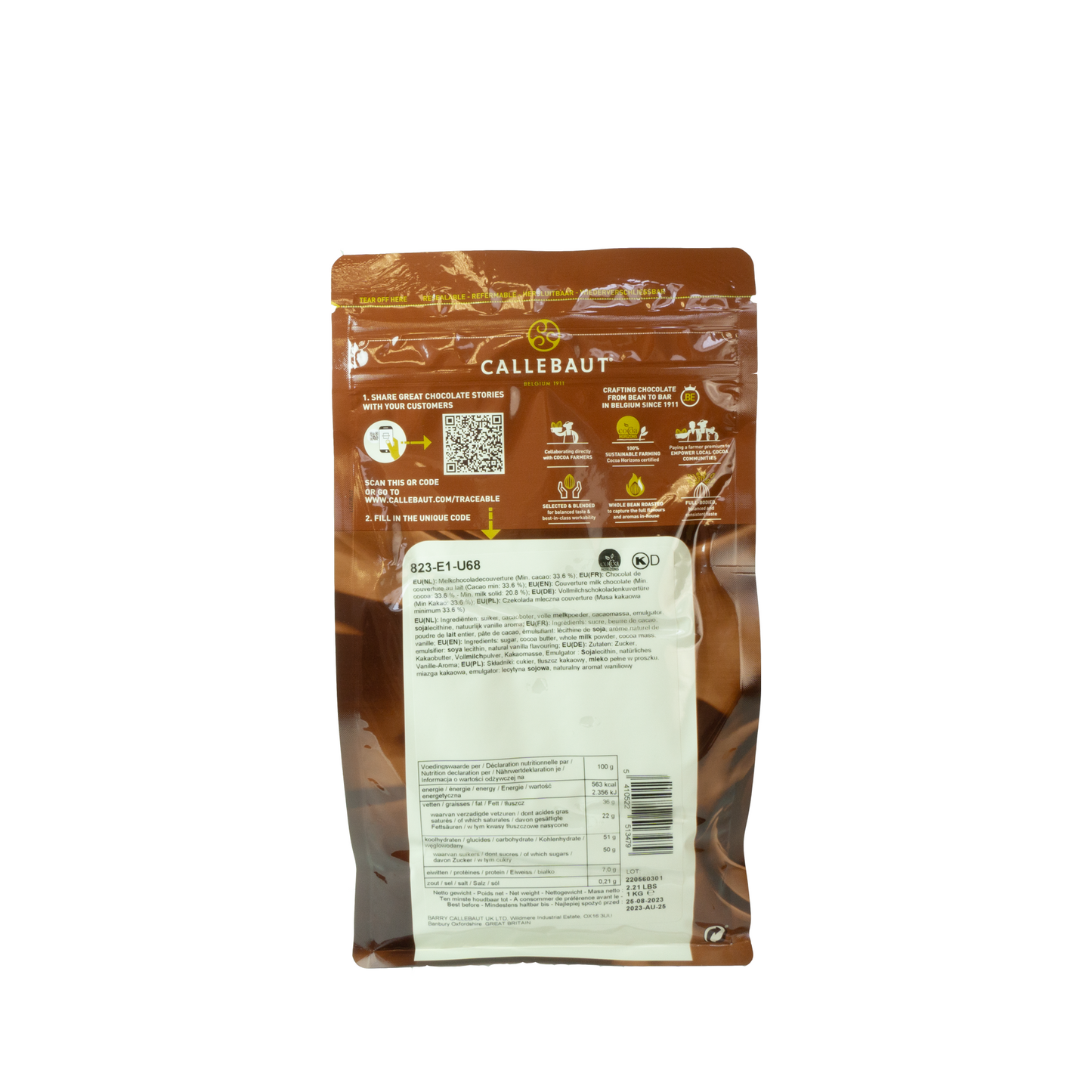 Callebaut Finest 33.6% Belgian Chocolate – Milk 823 Callets 1 kg