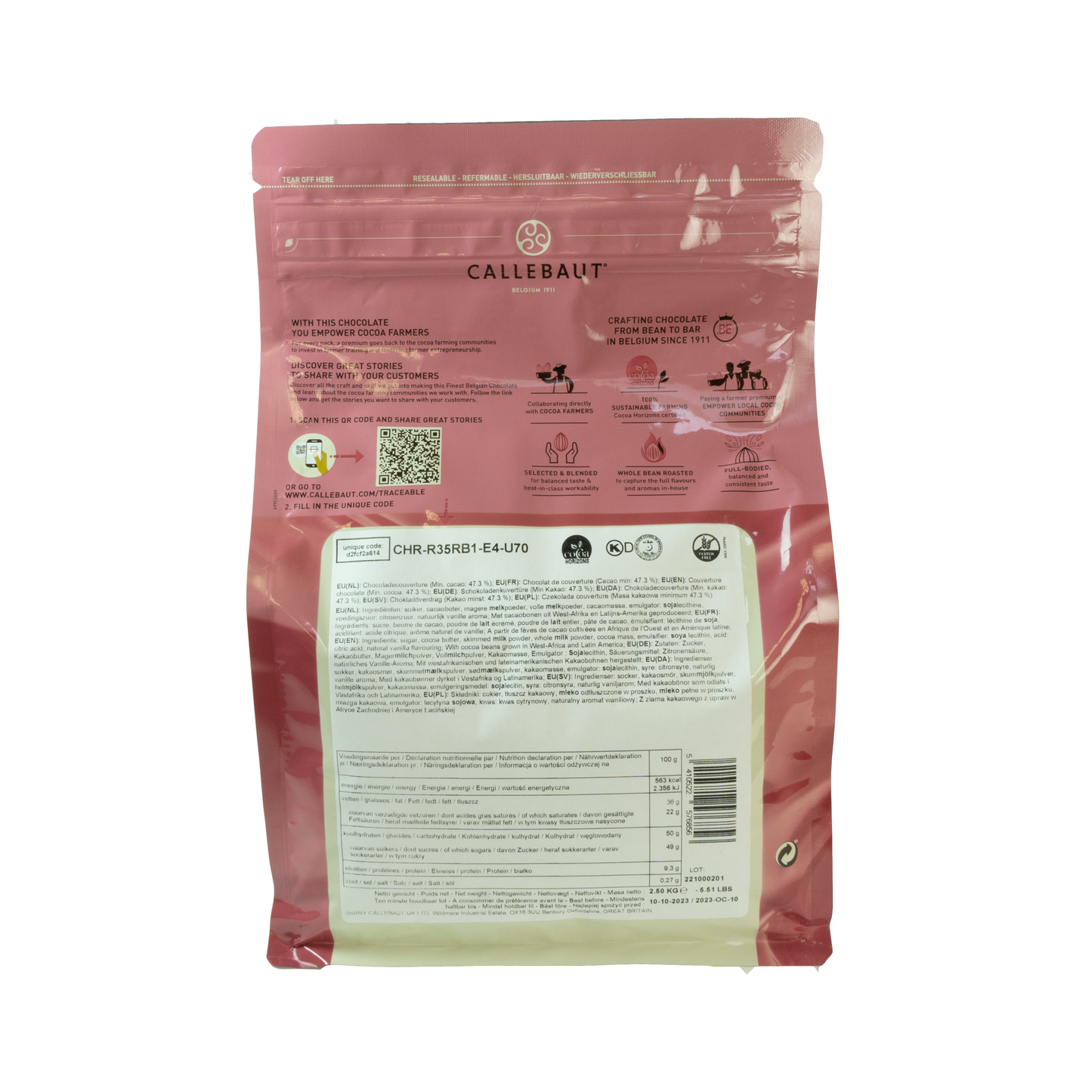 Callebaut Ruby 47.3% Finest Belgian Ruby Chocolate Chips 2.5 kg