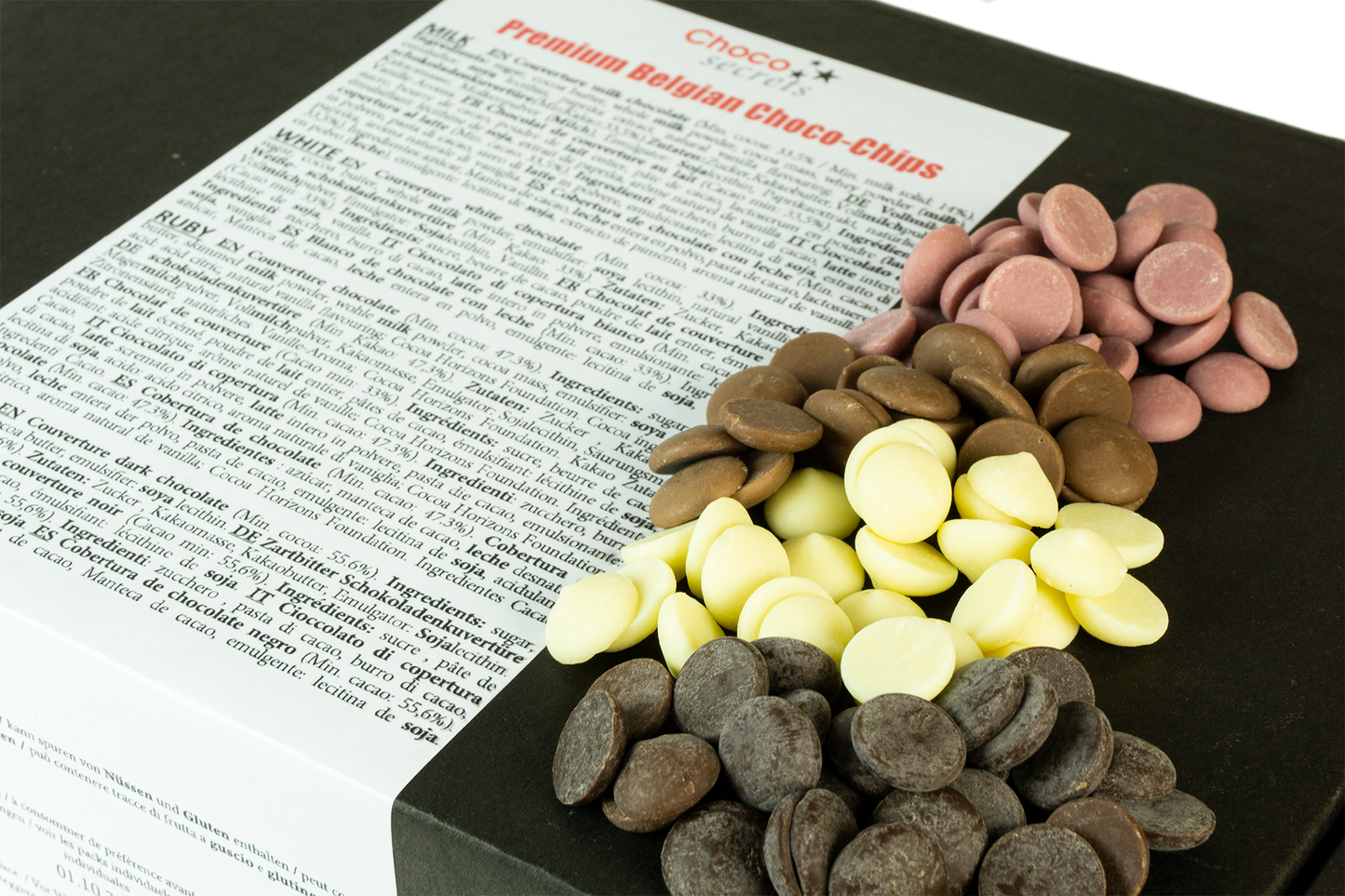 Choco-Drops, 4 x 600g (Vollmilch, Zartbitter, Weiß, Ruby)