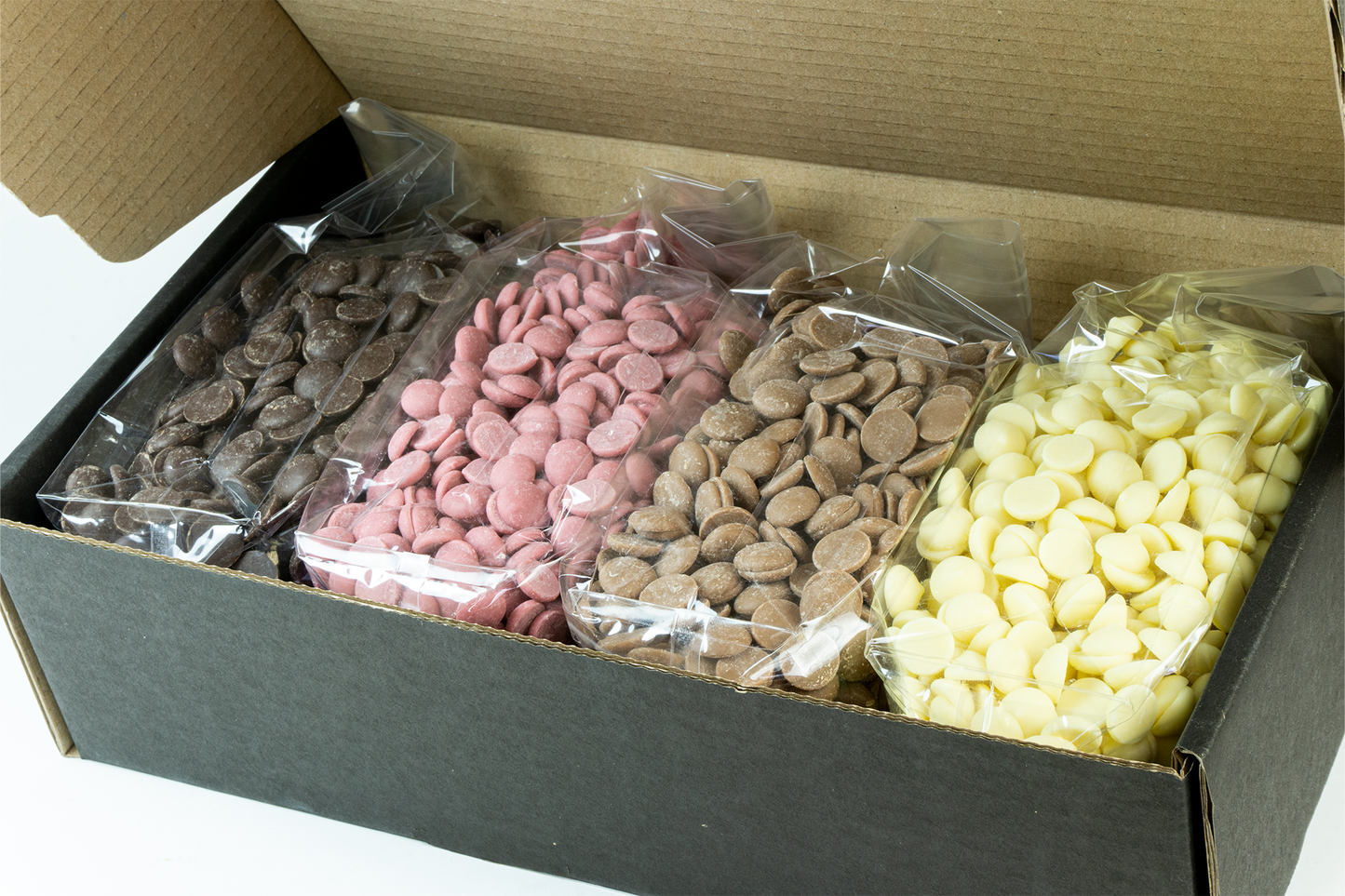 Choco-Drops, 4 x 600g (Vollmilch, Zartbitter, Weiß, Ruby)