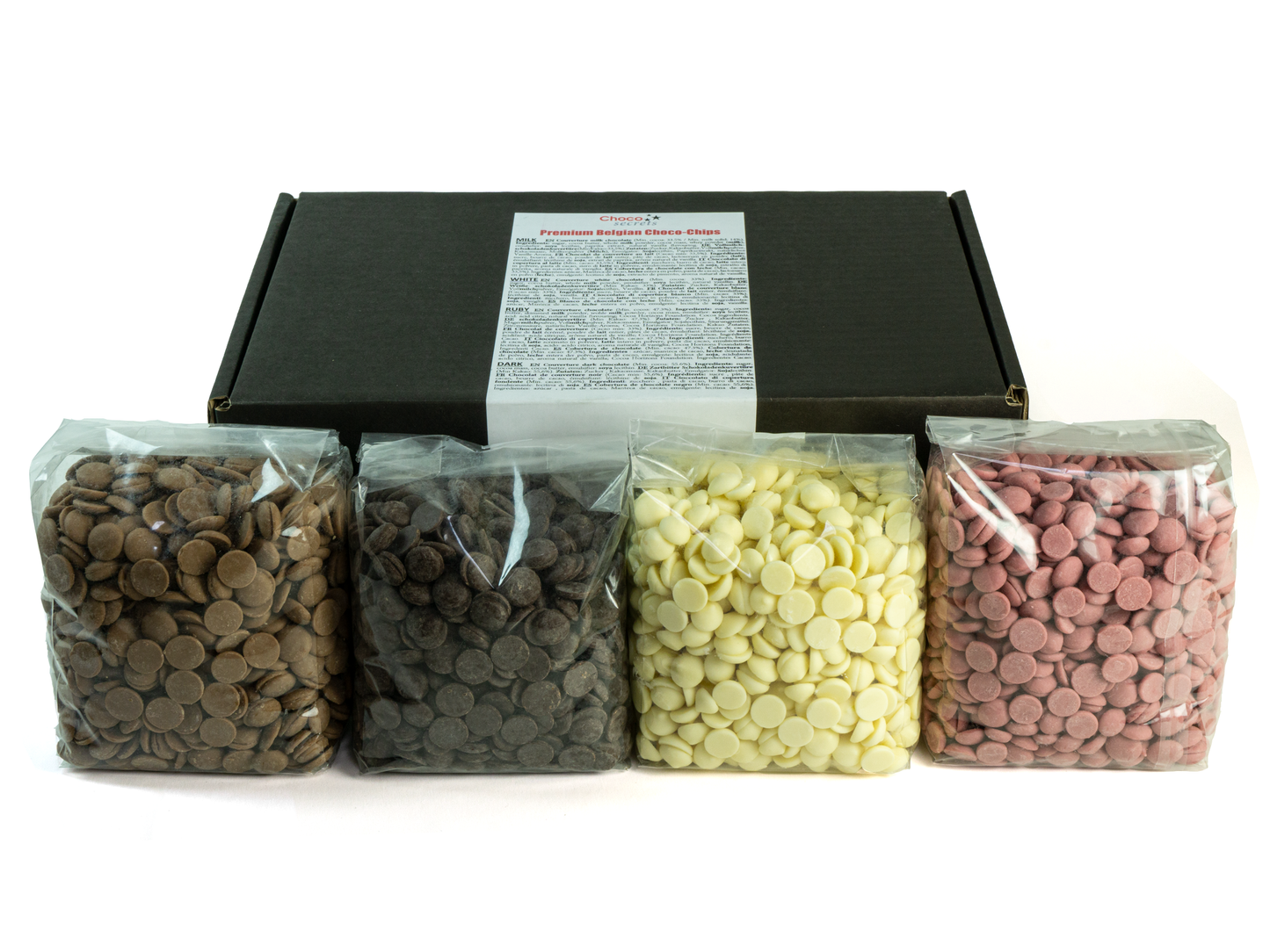 Choco-Drops, 4 x 600g (Vollmilch, Zartbitter, Weiß, Ruby)