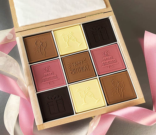 Coffret Anniversaire Chocolat "Happy Birthday - Pink Party"