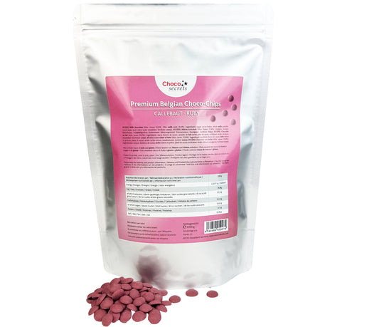 Callebaut Ruby RB2 - 32.8% de las mejores chispas de chocolate con rubí belga 1 kg, en una bolsa resellable