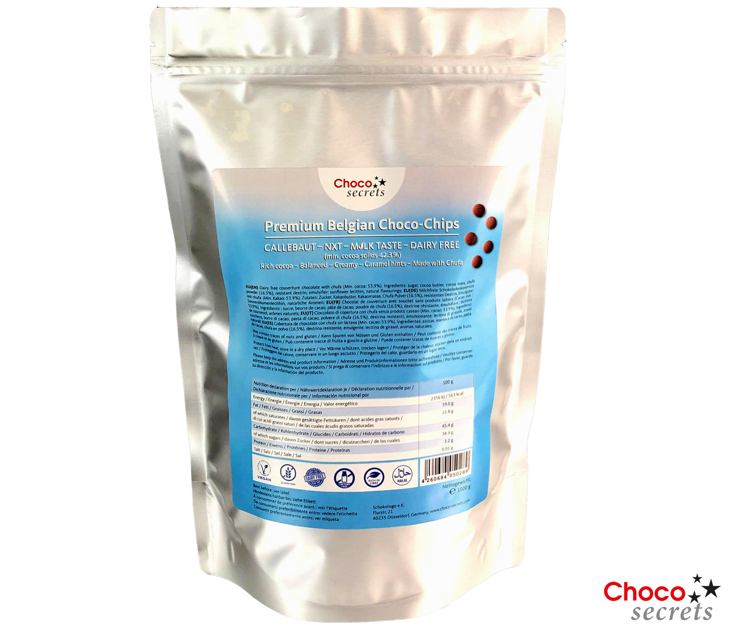 NXT M_LK 42.3% - Dairy-Free Milk VEGAN Chocolate, 1 kg, in a resealable Bag