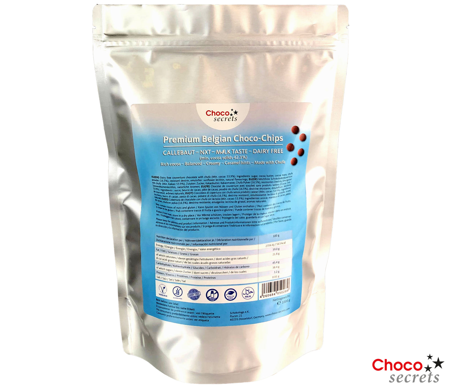 NXT M_LK 42.3% - Chocolat VEGAN au lait sans produits laitiers, 1 kg, en sachet refermable