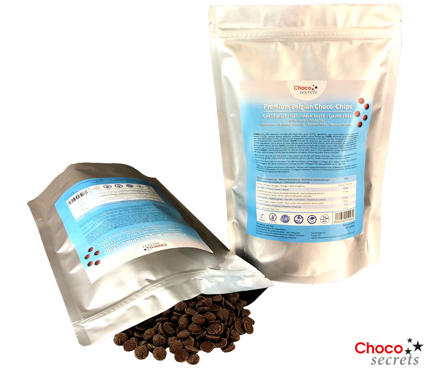 NXT M_LK 42.3% - Chocolat VEGAN au lait sans produits laitiers, 1 kg, en sachet refermable