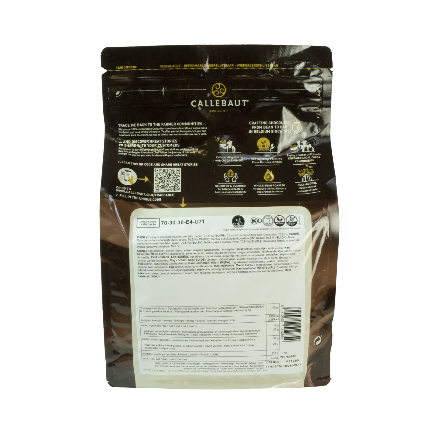Callebaut Dark 70% Chocolate 70-30-38 Callets 2.5 kg