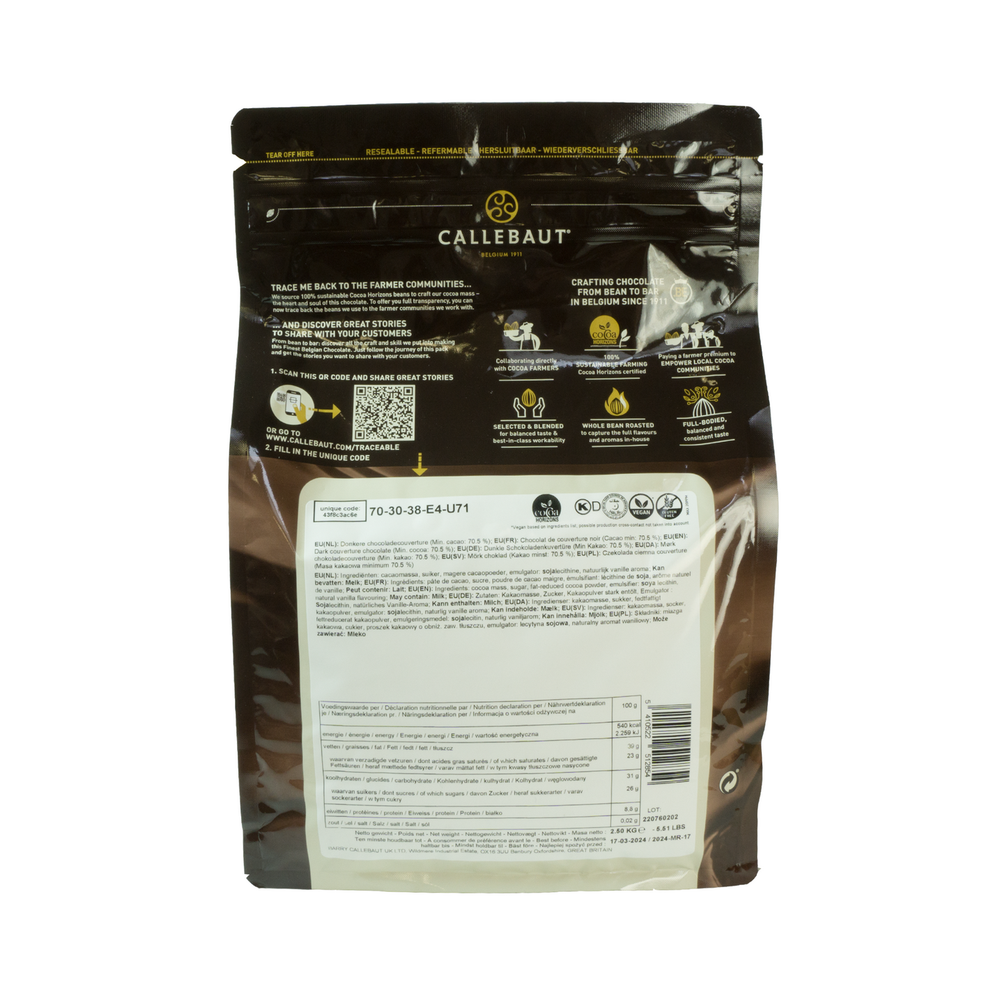 Callebaut Chocolat Noir 70% 70-30-38 Callets 2,5 kg