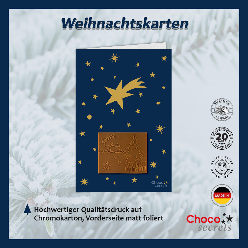 Cartes de Noël avec chocolat en relief dans une boîte dorée, lot