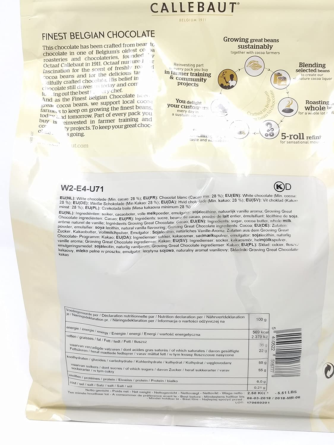 Callebaut W2 Copertura Di Cioccolato Bianco Callets 10 kg