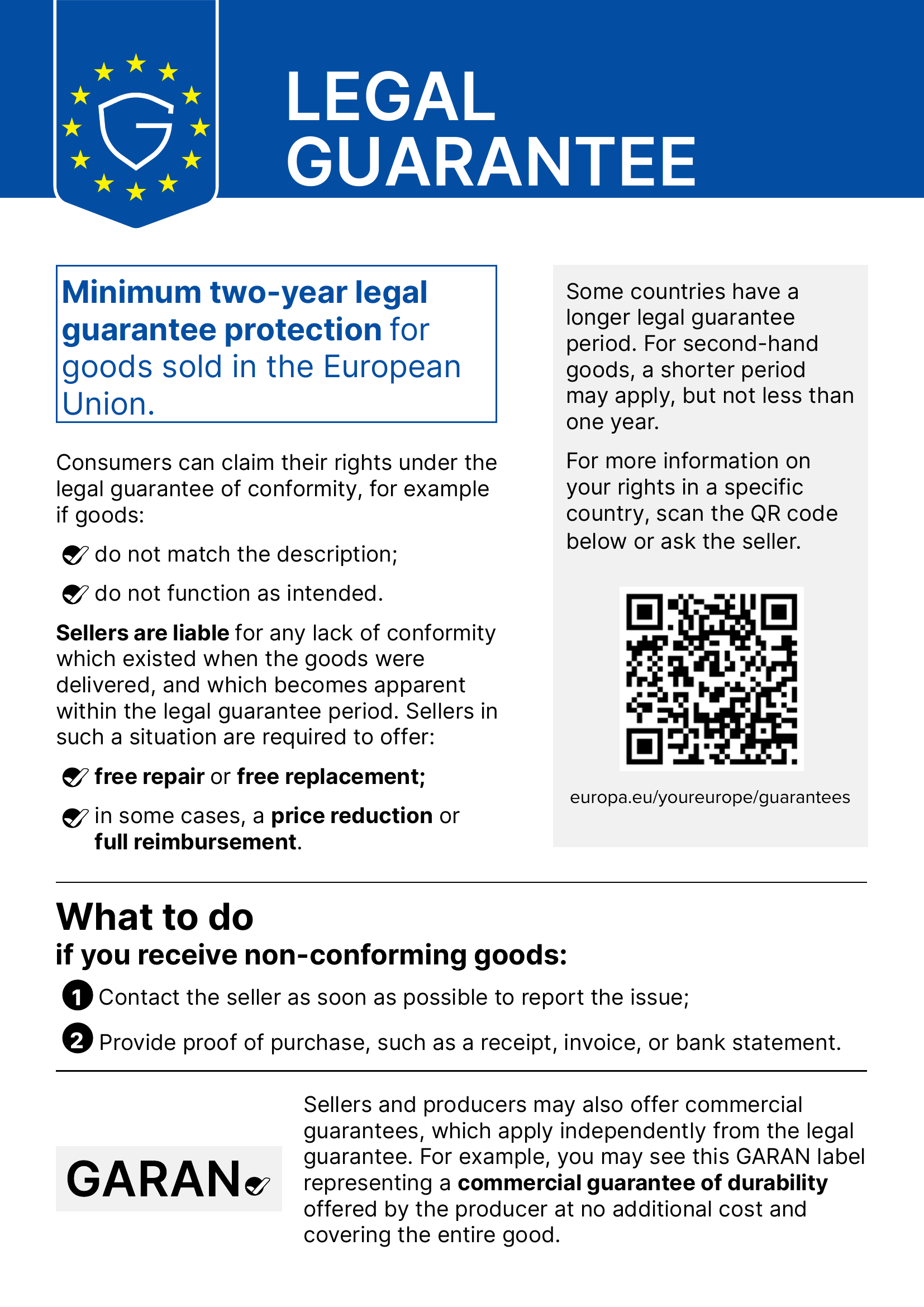 Information about the legal guarantee